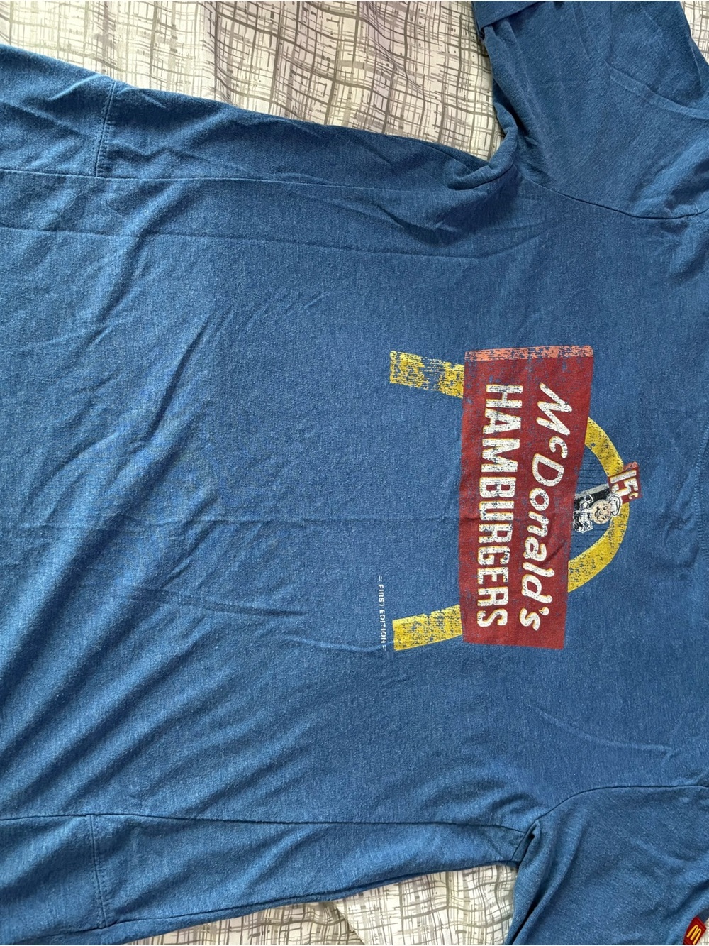 McDonald's Blue Vintage Hamburgers Logo Tee with Red and Yellow Accents